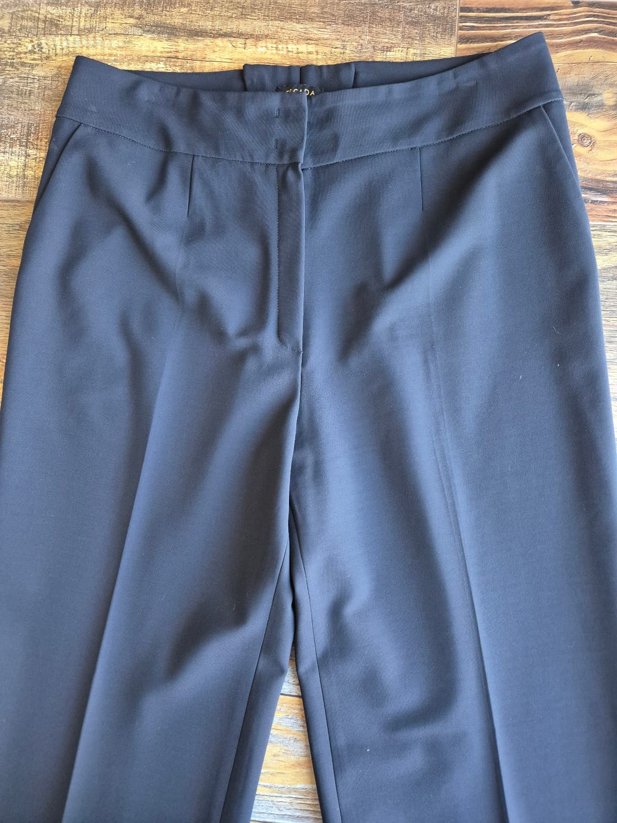 ESCADA Tawanda Straight-Wide Dress Pants High Rise Stretch Navy Blue Womn's 44 - Thumbnail 2