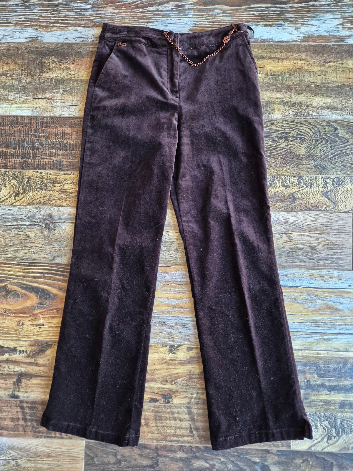 Vintage ST.JOHN SPORT Marie Gray Velvet Chain-Accent Straight Pants Brown Size 4 - Thumbnail 4