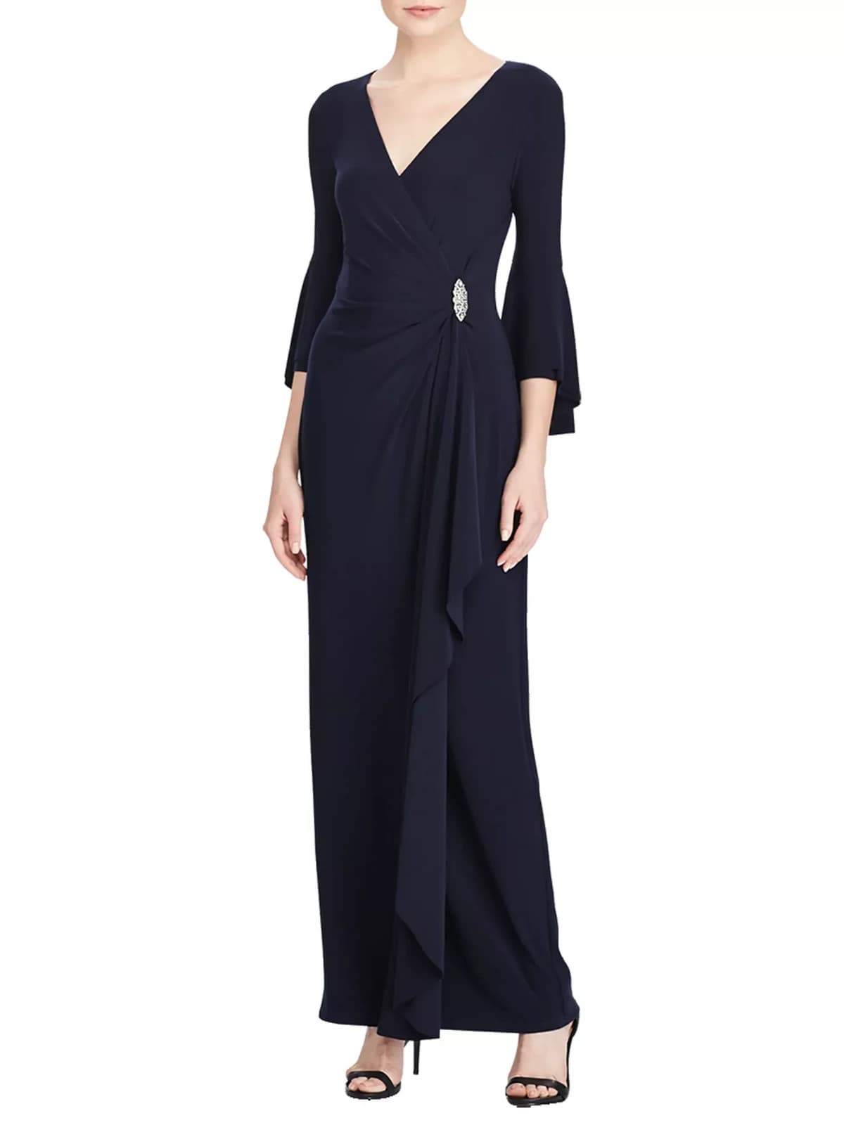 NEW Lauren Ralph Lauren Rhinestone Twist-Front Maxi Evening Gown JerseyNavy Sz.6 - Thumbnail 2
