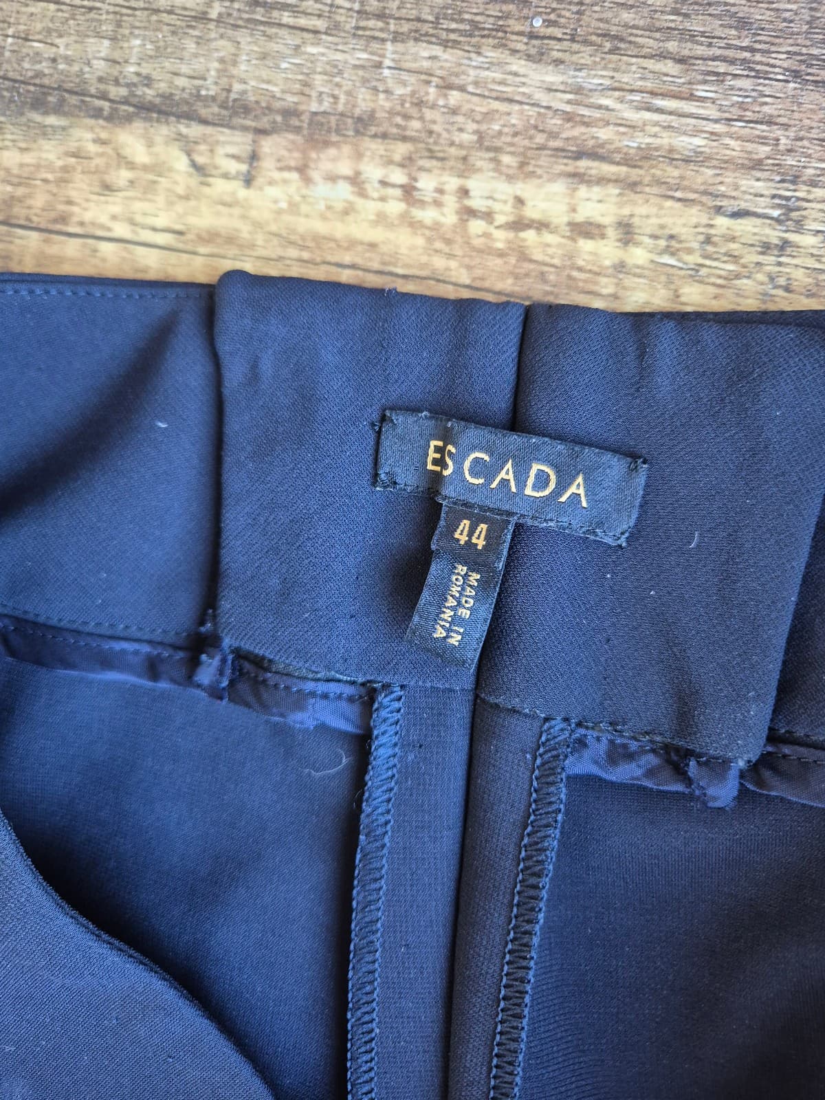 ESCADA Tawanda Straight-Wide Dress Pants High Rise Stretch Navy Blue Womn's 44 - Thumbnail 7