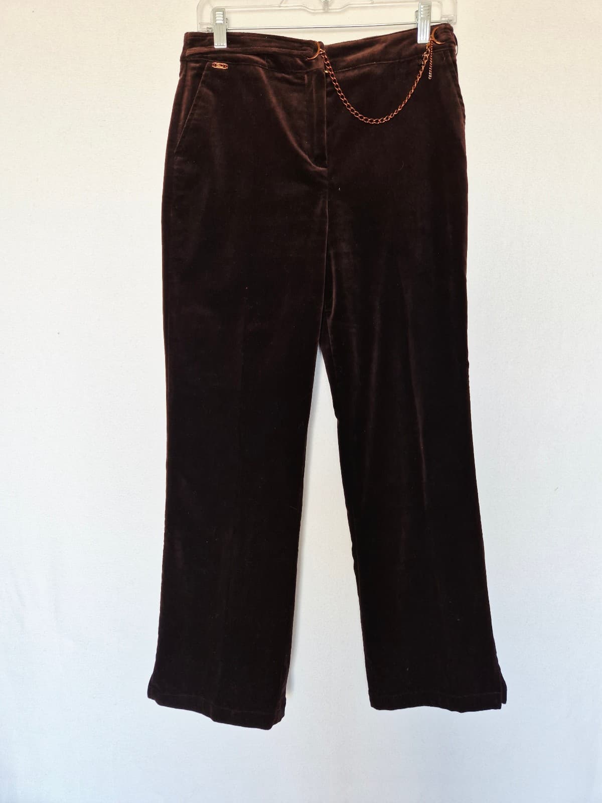 Vintage ST.JOHN SPORT Marie Gray Velvet Chain-Accent Straight Pants Brown Size 4 - Thumbnail 5