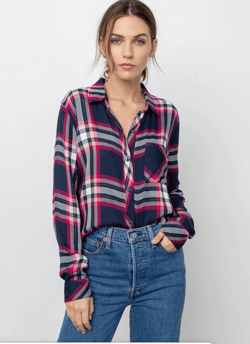 Rails Hunter Fuschia Plaid Button-Down Shirt Long Sleeve Pink Navy Women's S - Thumbnail 4
