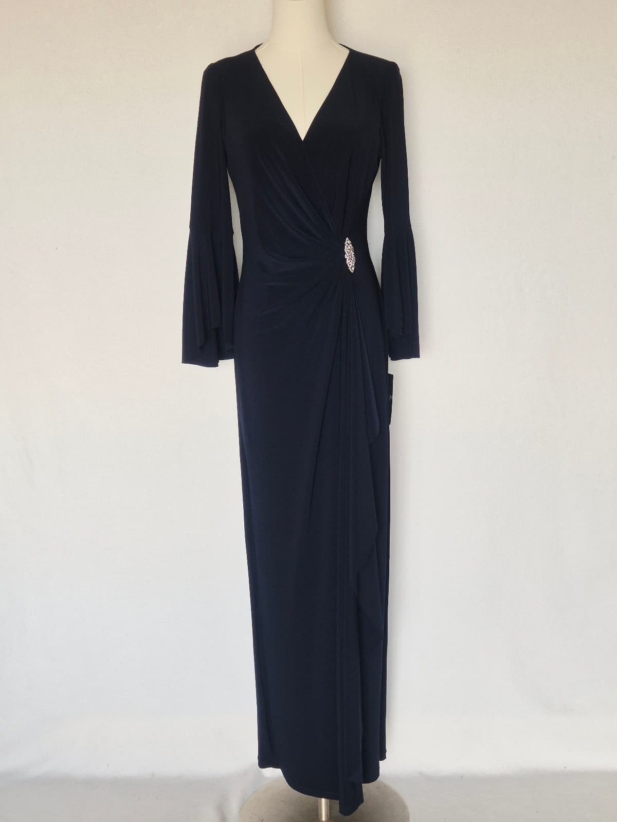 NEW Lauren Ralph Lauren Rhinestone Twist-Front Maxi Evening Gown JerseyNavy Sz.6 - Thumbnail 5
