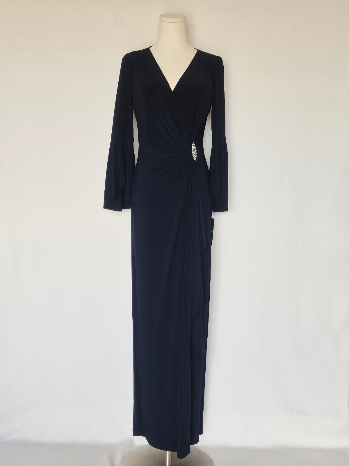 NEW Lauren Ralph Lauren Rhinestone Twist-Front Maxi Evening Gown JerseyNavy Sz.6 - Thumbnail 3