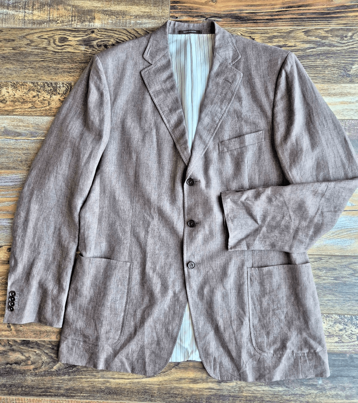 Ermenegildo Zegna Made in Switzerland 100% Linen Sport Coat Brown Men's 56L - Thumbnail 6