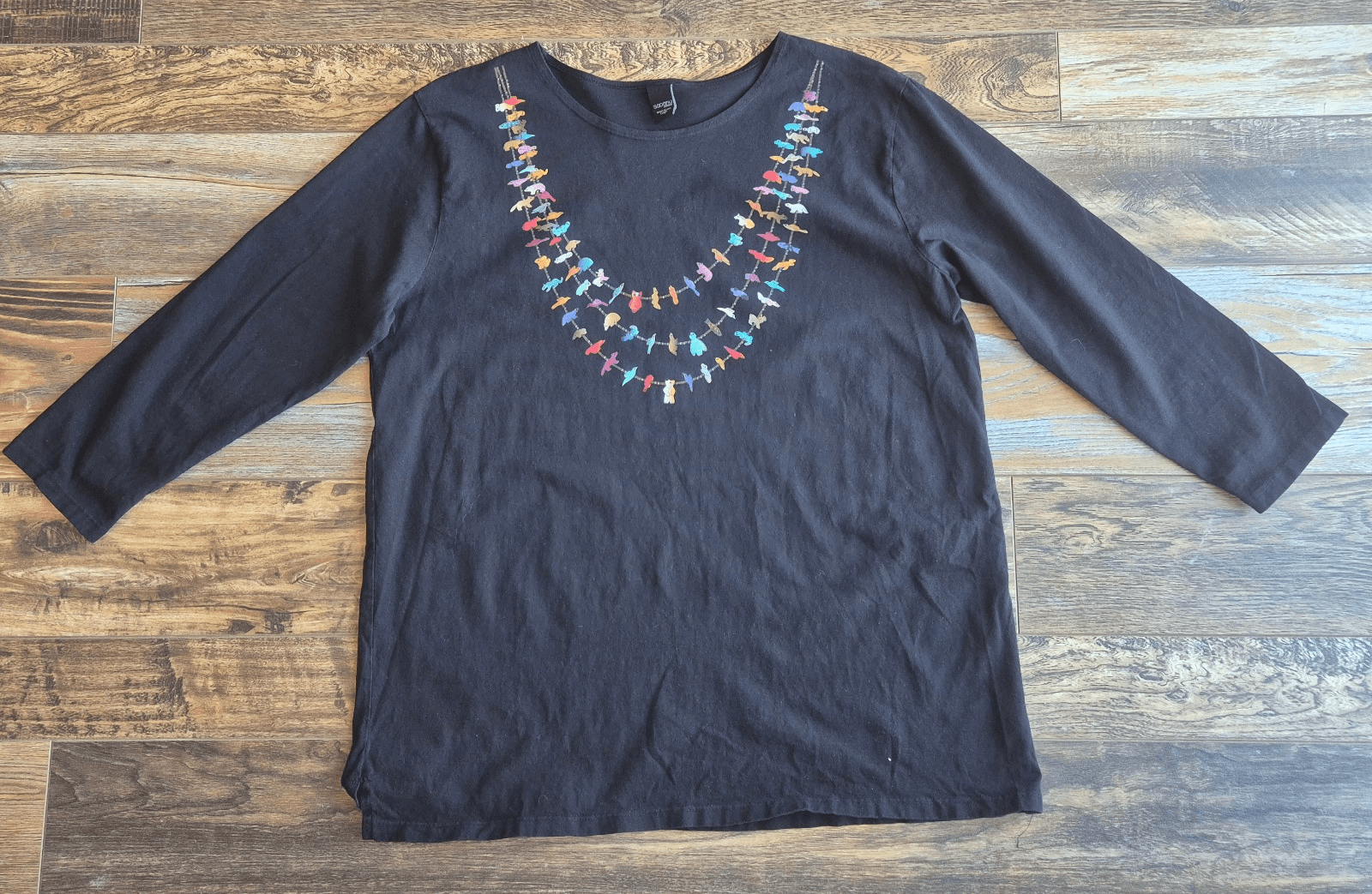Sabaku Artwear USA Animal Necklace Tunic T-Shirt Long Sleeve Cotton Black Size L - Thumbnail 3