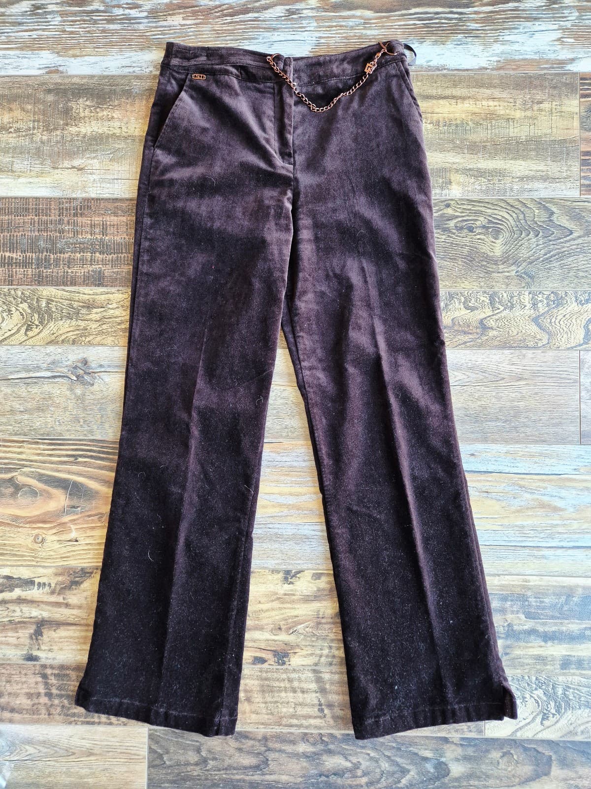 Vintage ST.JOHN SPORT Marie Gray Velvet Chain-Accent Straight Pants Brown Size 4 - Thumbnail 2
