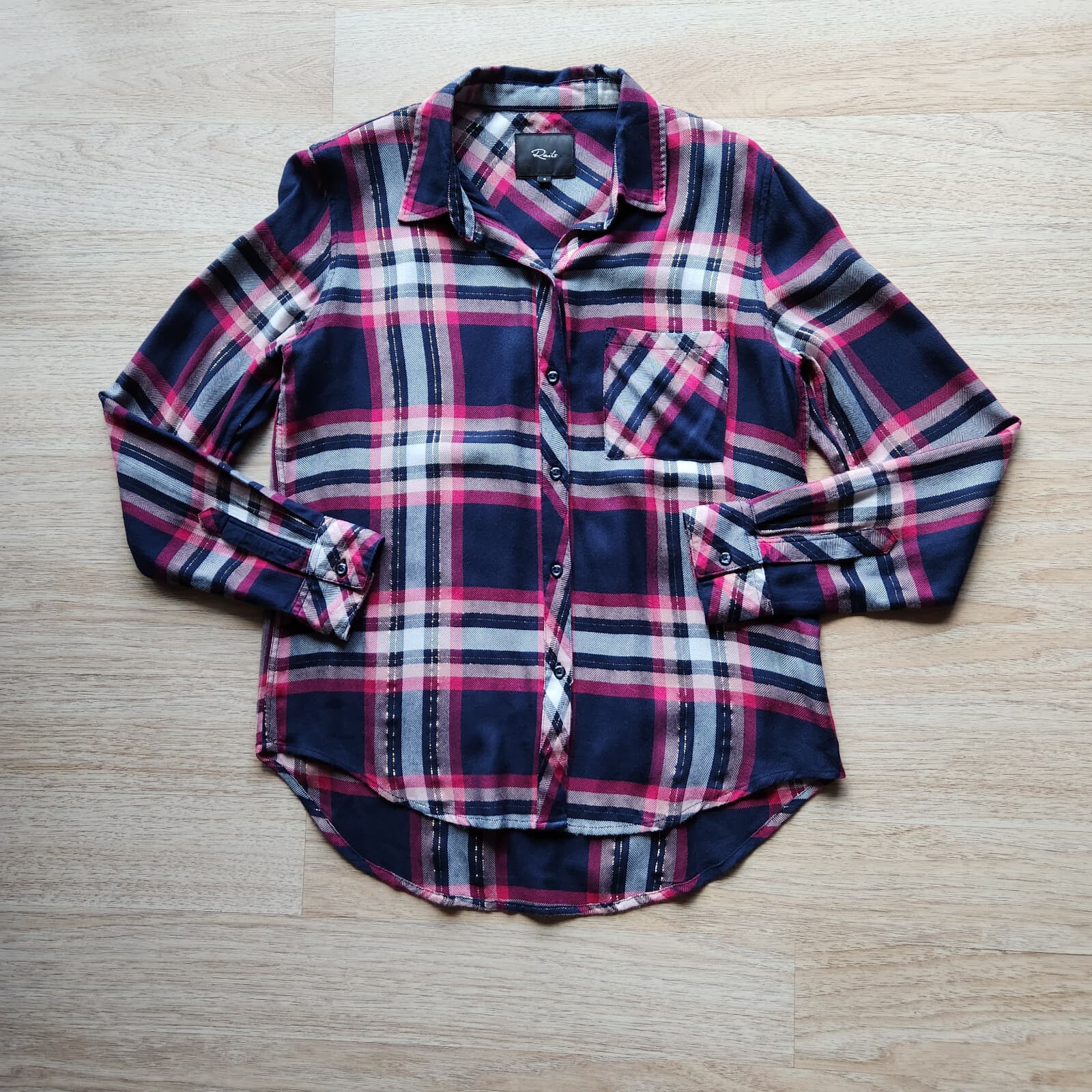 Rails Hunter Fuschia Plaid Button-Down Shirt Long Sleeve Pink Navy Women's S - Thumbnail 3