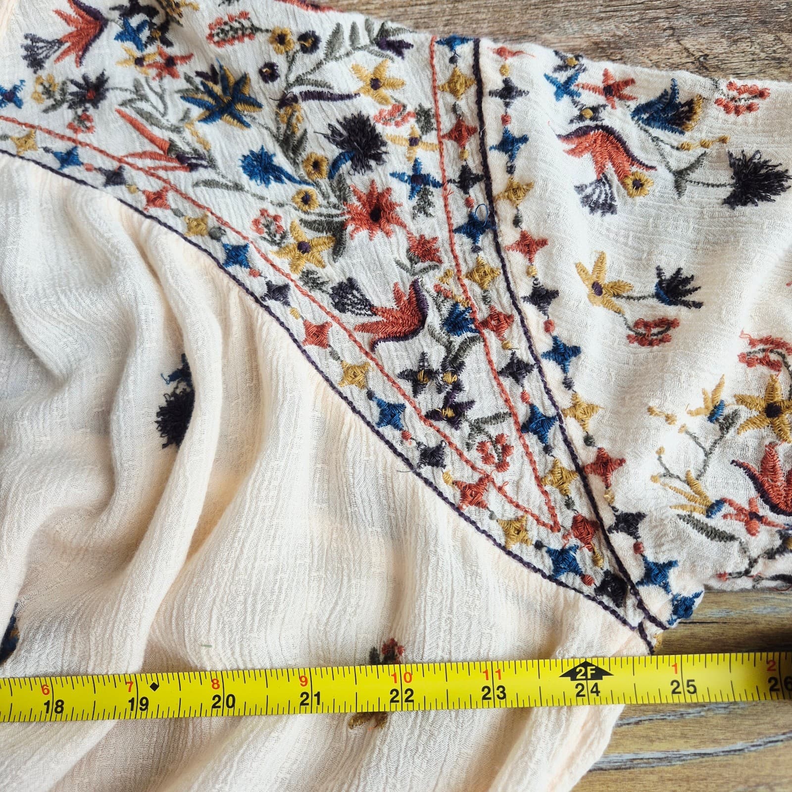 Free People Wild Flowers Embroidered Peasant Blouse 3/4 Sleeve Cream Size M - Thumbnail 12