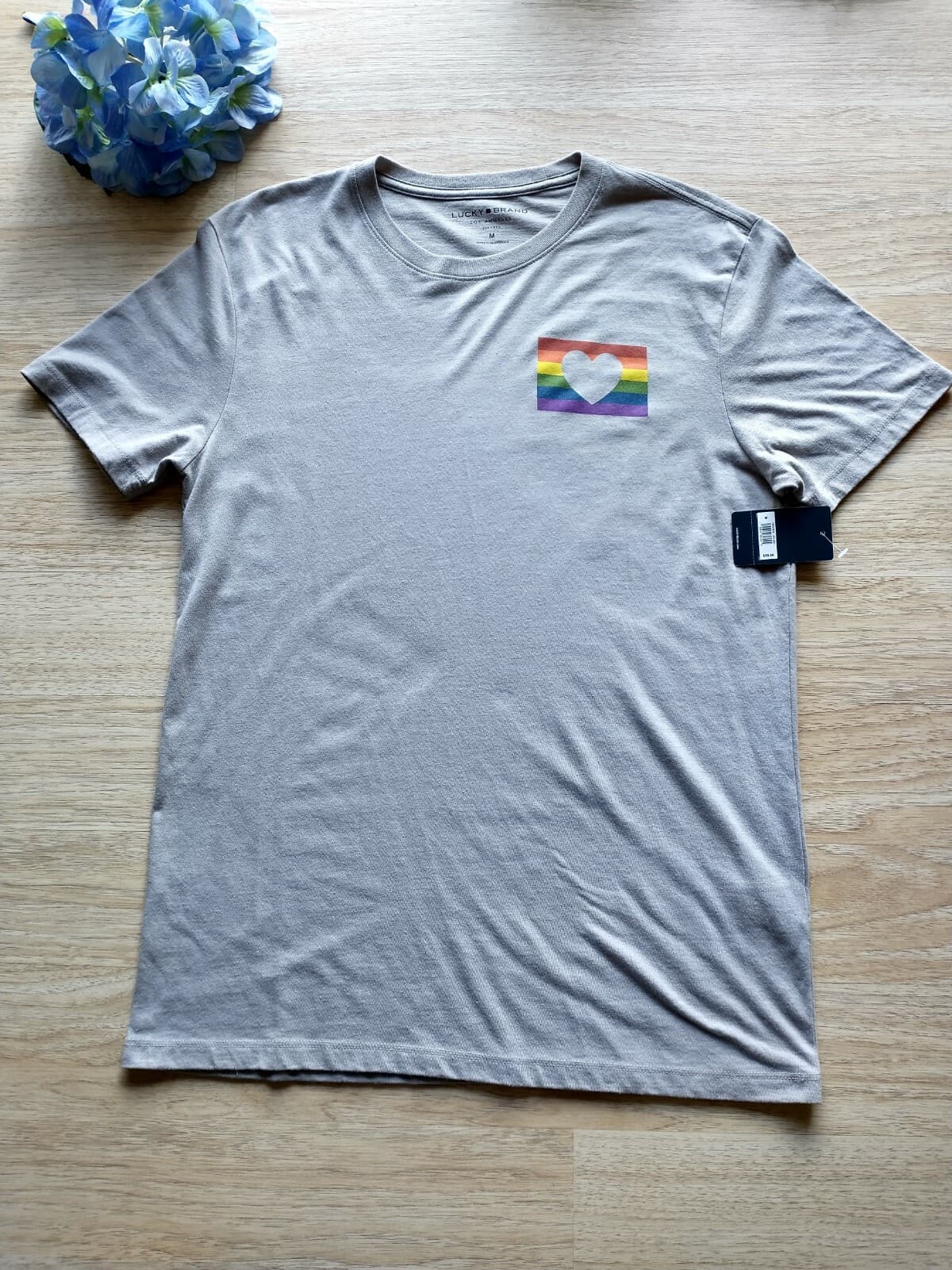 NWT Lucky Brand T-Shirt Short Sleeve Grey Cotton Blend Men Sz.M - Thumbnail 2