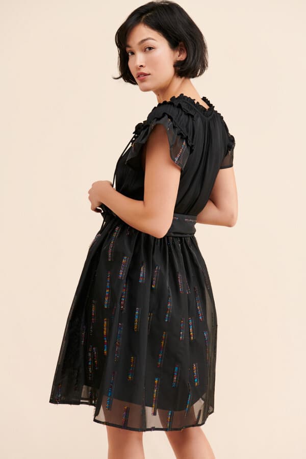 Sui by Anna Sui Cocktail Party Bow Midi Dress Fit-Flare Sheer-Fabric Black Sz.S - Thumbnail 3