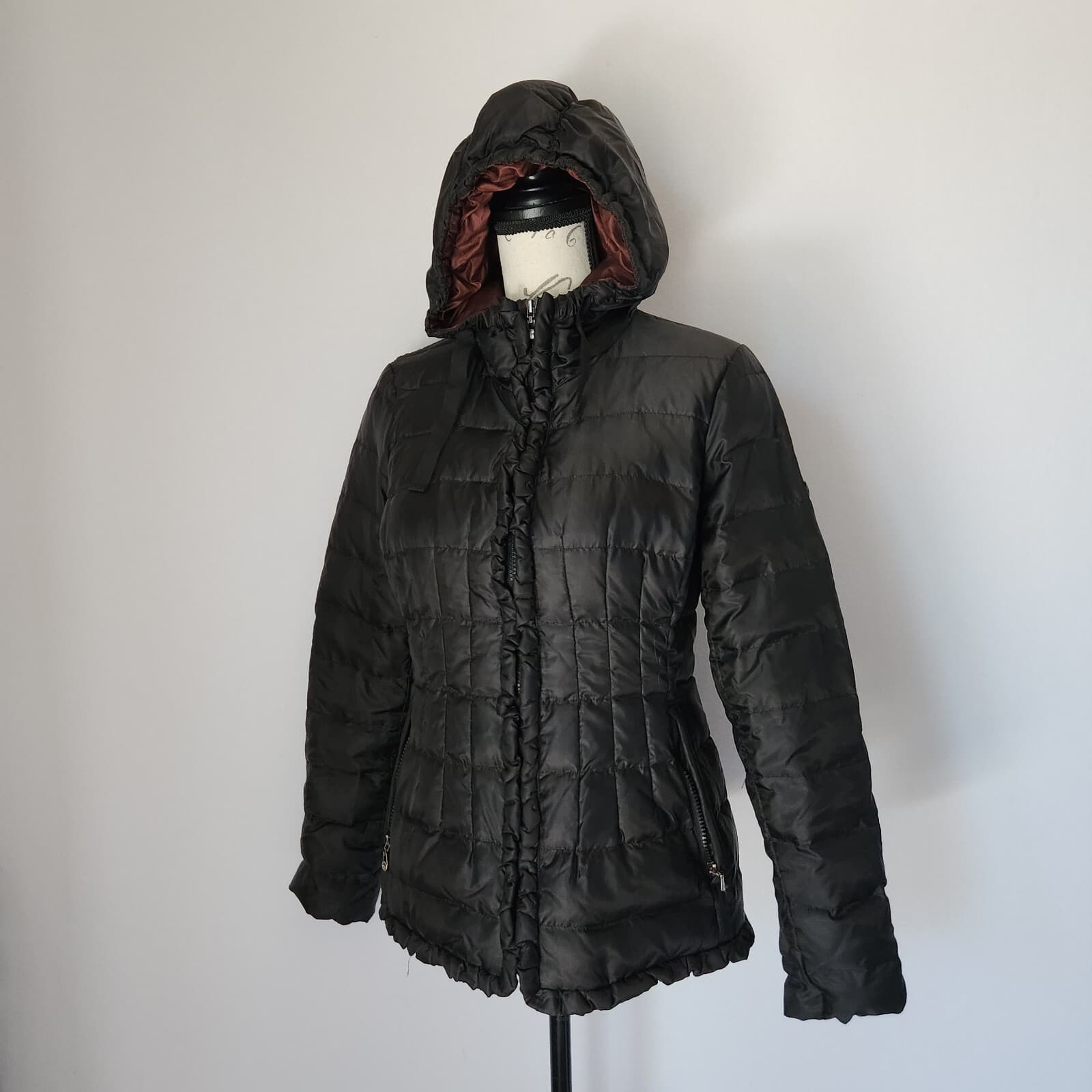I Madison Expedition Down Puffer Hooded Jacket Ruffle Zip Black Women's S - Thumbnail 3