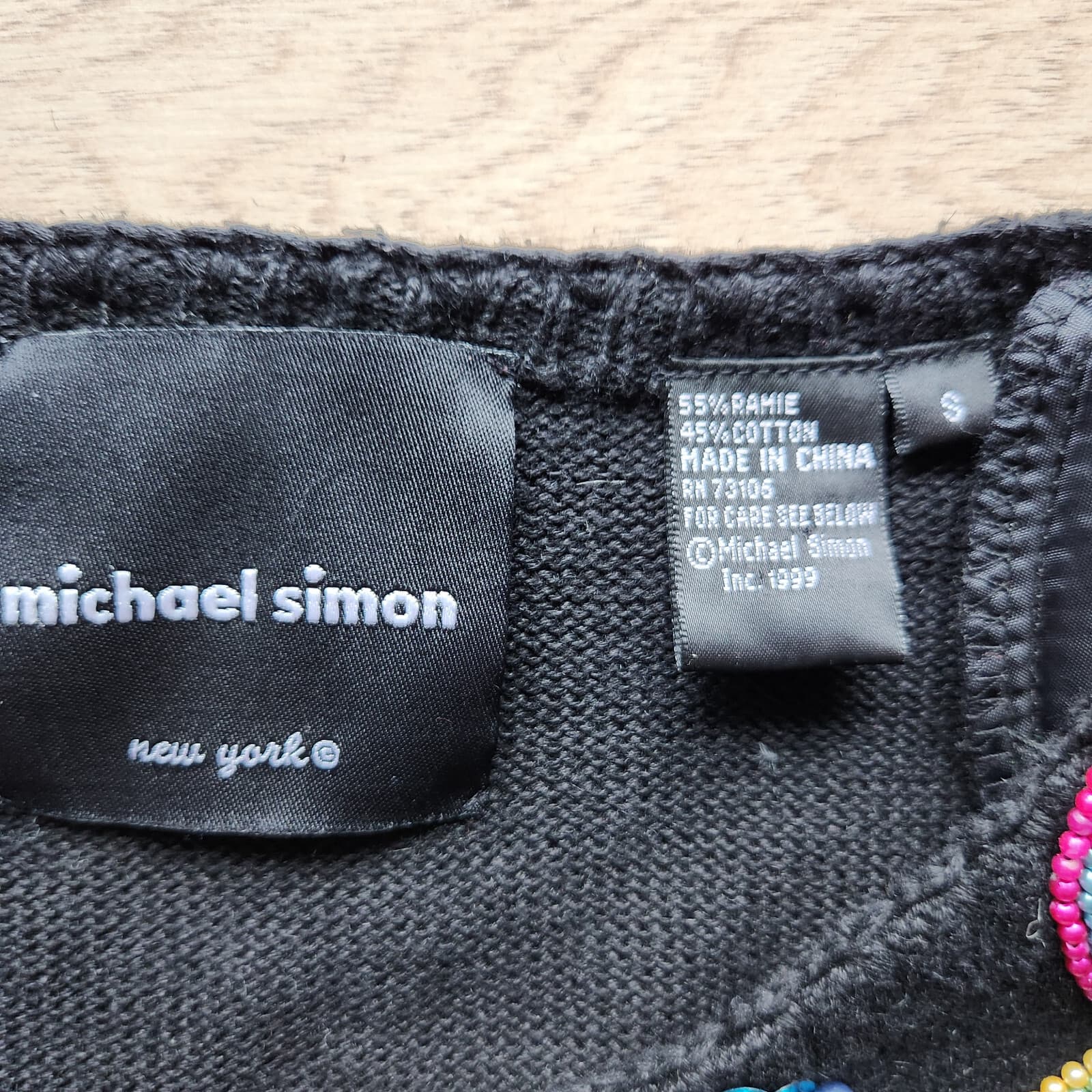 Vintage Y2K 2000 Michael Simon Beaded Cardigan Button Ramie Blend Black Womens S - Thumbnail 8