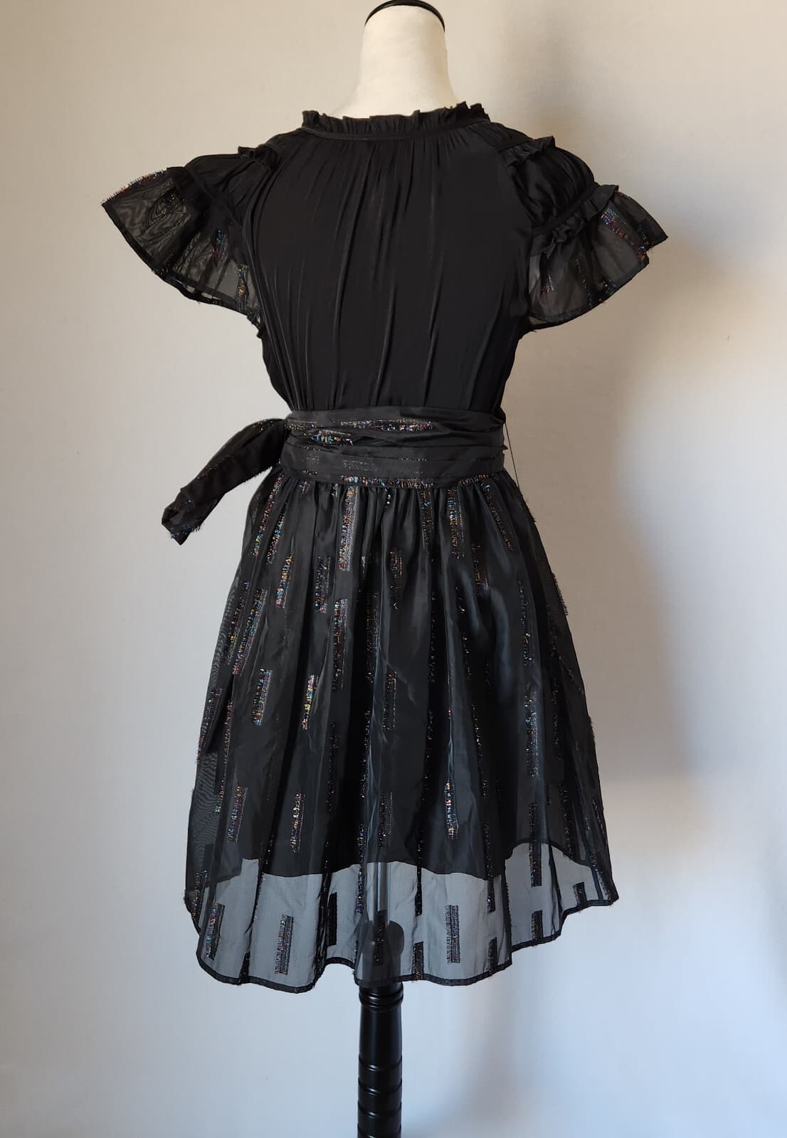Sui by Anna Sui Cocktail Party Bow Midi Dress Fit-Flare Sheer-Fabric Black Sz.S - Thumbnail 8