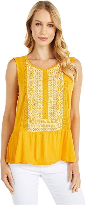 NWT Lucky Brand Embroidered Linen Blend Top Sleeveless Scoop Neck Yellow XL $60 - Thumbnail 3