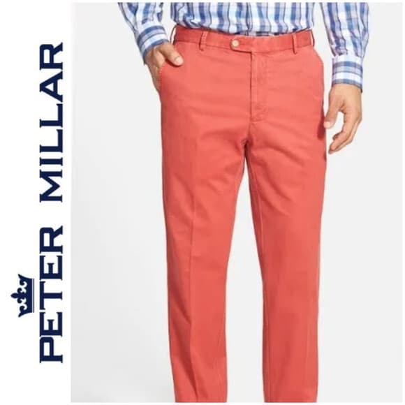 NWT Peter Millar Raleigh Washed Twill Pants Pima Cotton Papaya Men's 34 $125 - Thumbnail 2