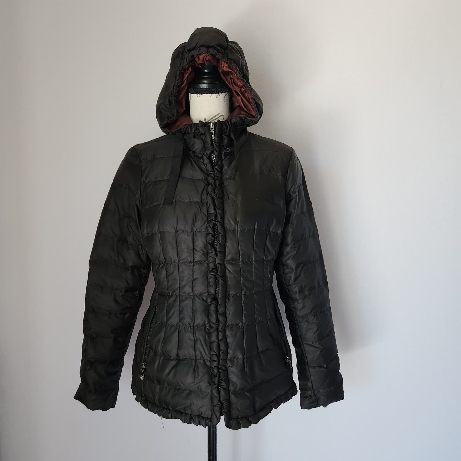 I Madison Expedition Down Puffer Hooded Jacket Ruffle Zip Black Women's S - Thumbnail 2