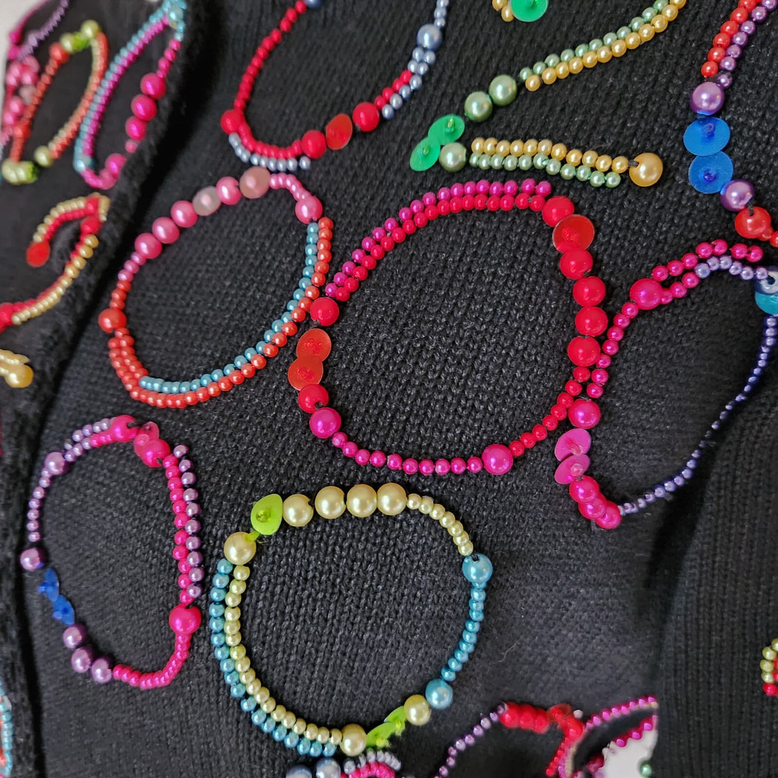 Vintage Y2K 2000 Michael Simon Beaded Cardigan Button Ramie Blend Black Womens S - Thumbnail 4