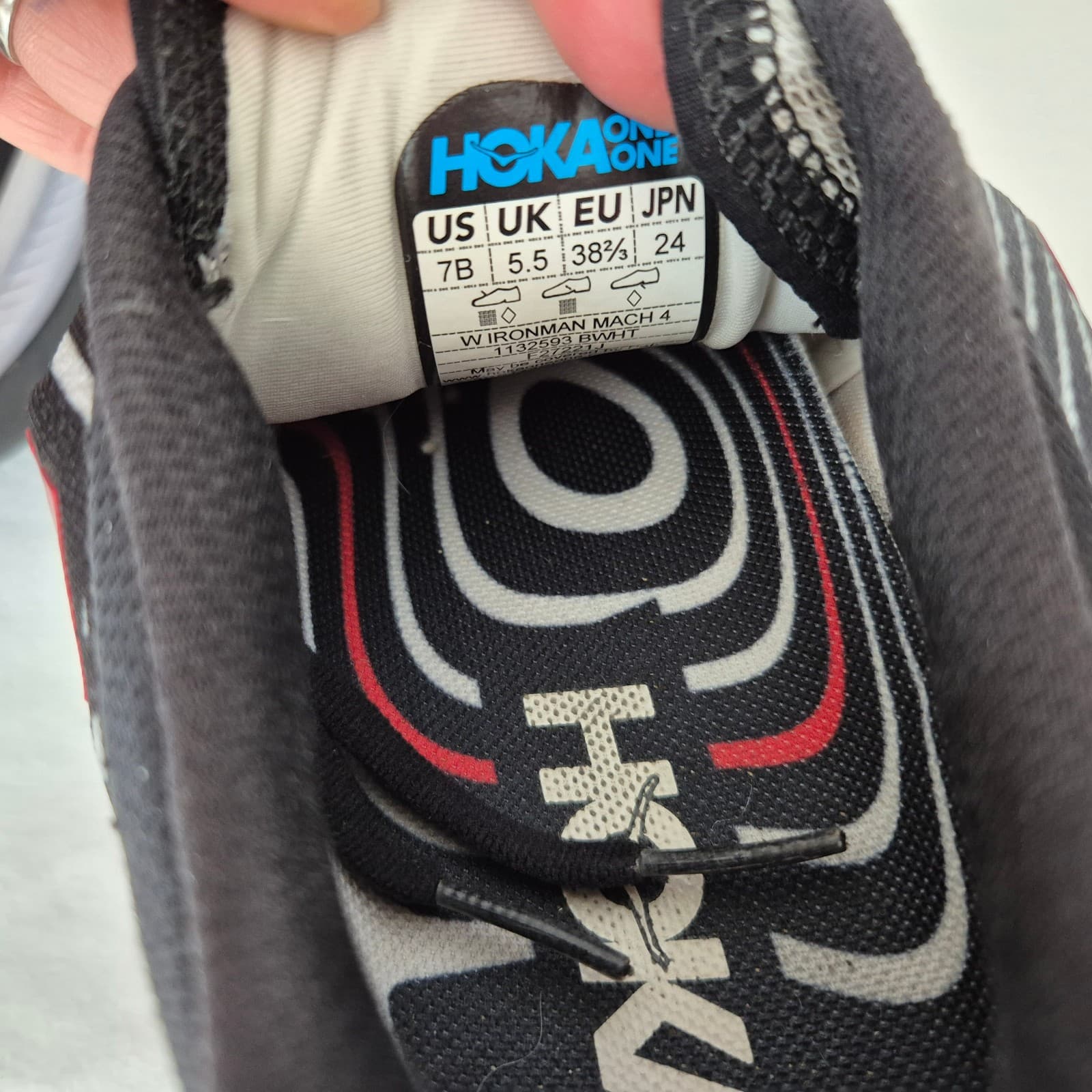 HOKA One One Ironman Mach 4 Women's US7B Running Shoe Lace-Up Mesh Graphic Black - Thumbnail 12
