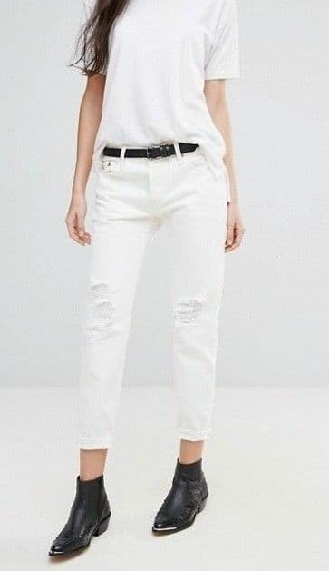 Levi's 501 CT Button Fly Straight Leg White Jeans Distressed Cotton Women 33 - Thumbnail 3