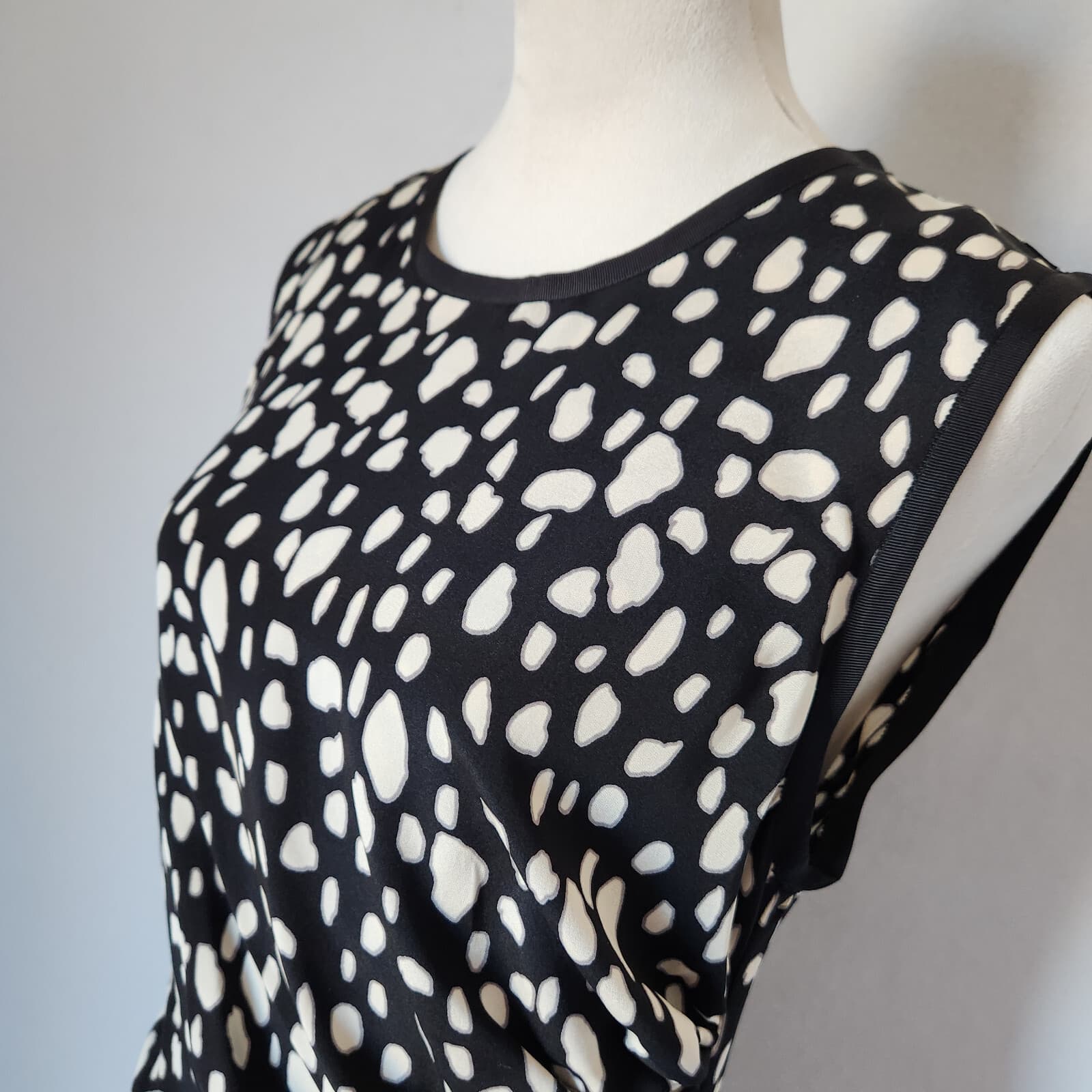 NWT Sea New York Leopard Silk Blend Mini Dress Ruched Waist Black Beige Sz.10 - Thumbnail 5
