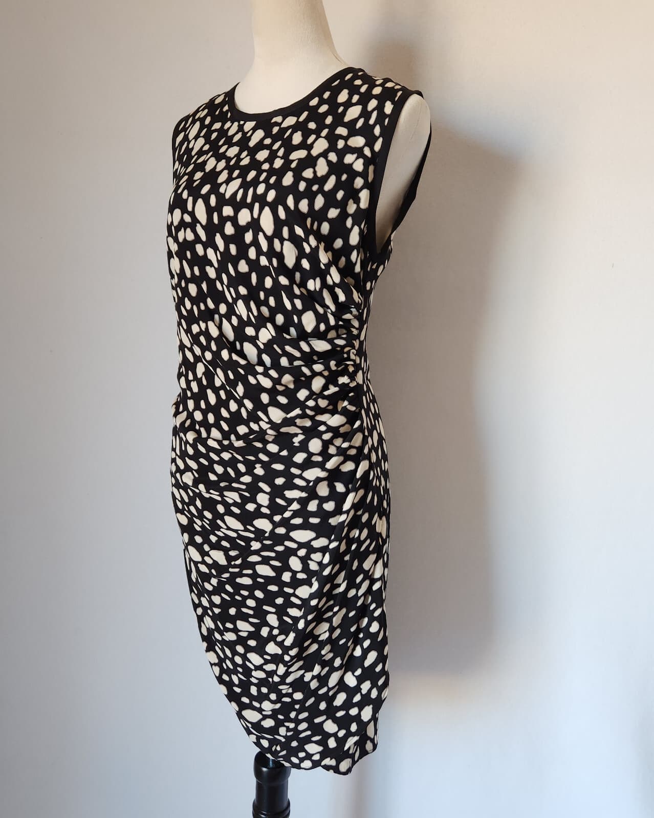 NWT Sea New York Leopard Silk Blend Mini Dress Ruched Waist Black Beige Sz.10 - Thumbnail 2