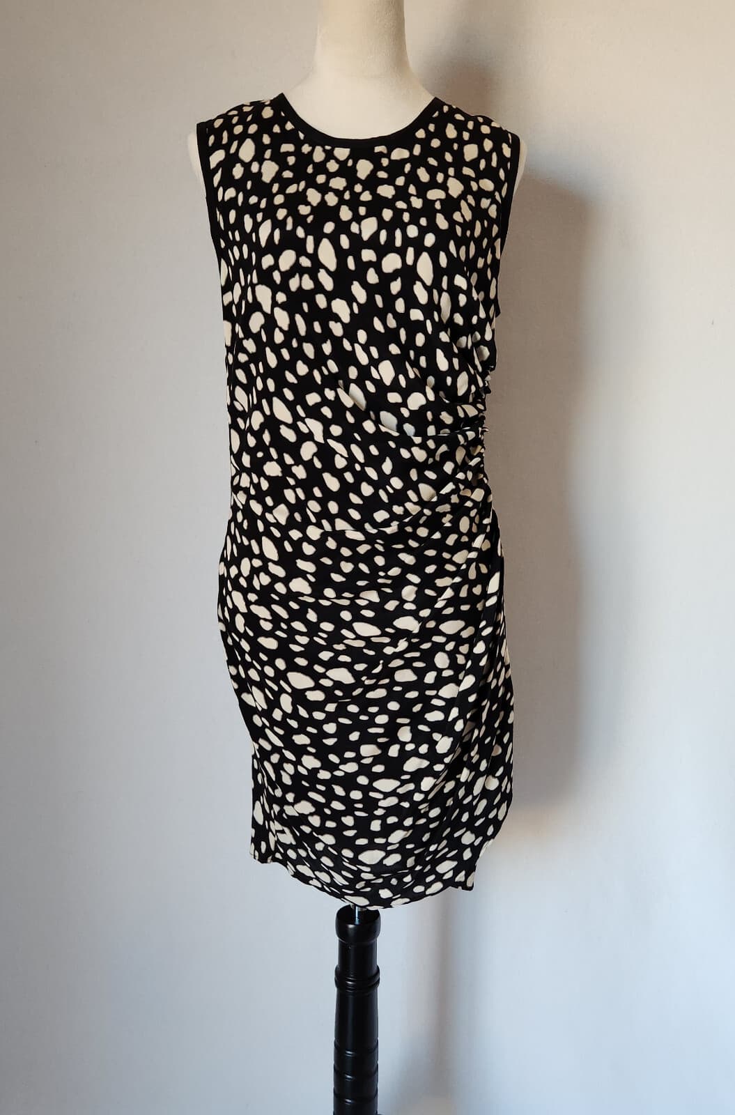 NWT Sea New York Leopard Silk Blend Mini Dress Ruched Waist Black Beige Sz.10 - Thumbnail 3
