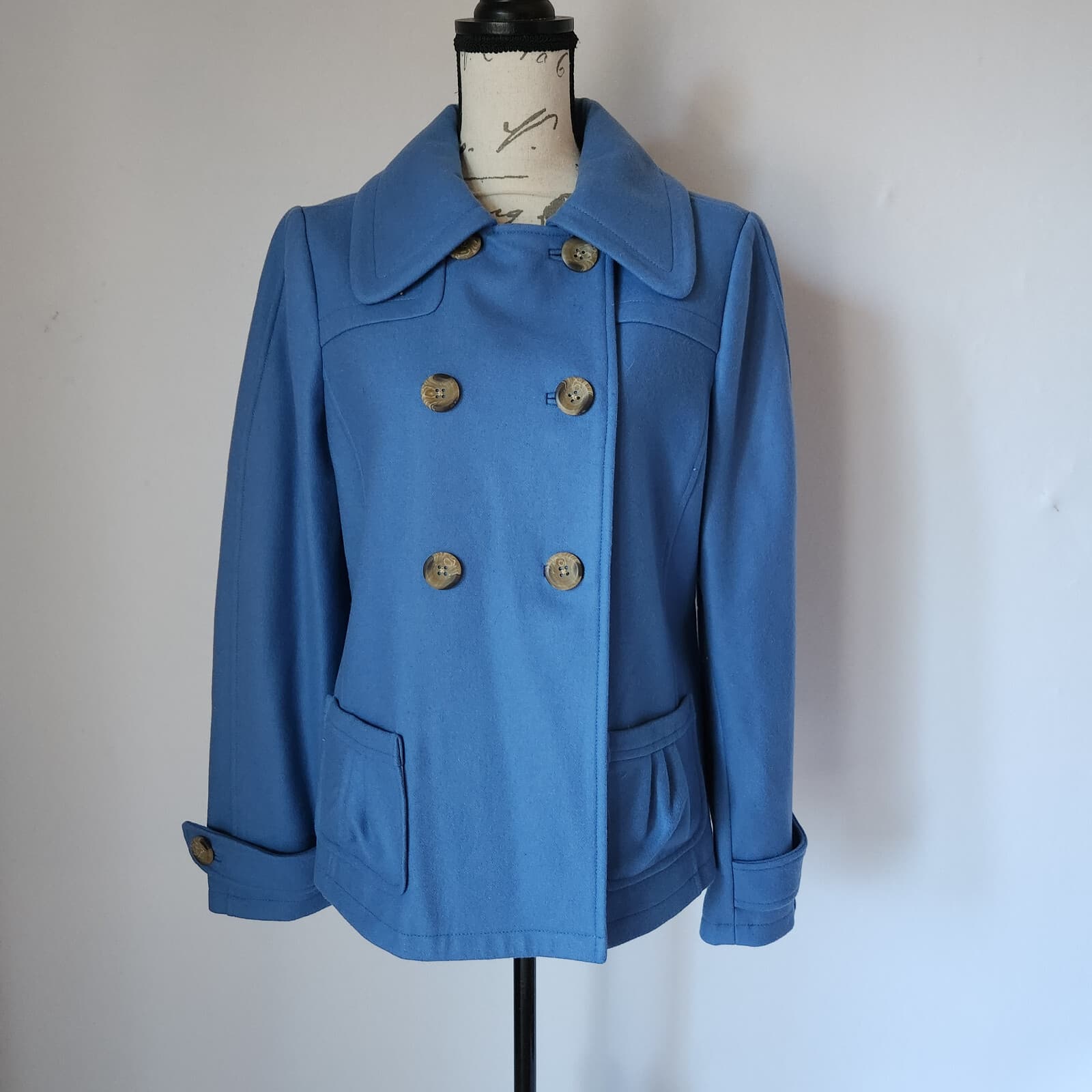 Sundance Made in Italy New Horizons Peacoat Double Breast Wool Blend Blue Sz.M - Thumbnail 2