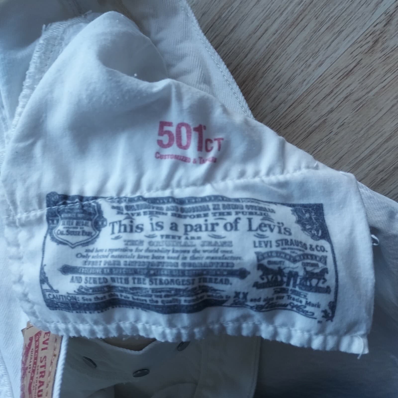 Levi's 501 CT Button Fly Straight Leg White Jeans Distressed Cotton Women 33 - Thumbnail 7
