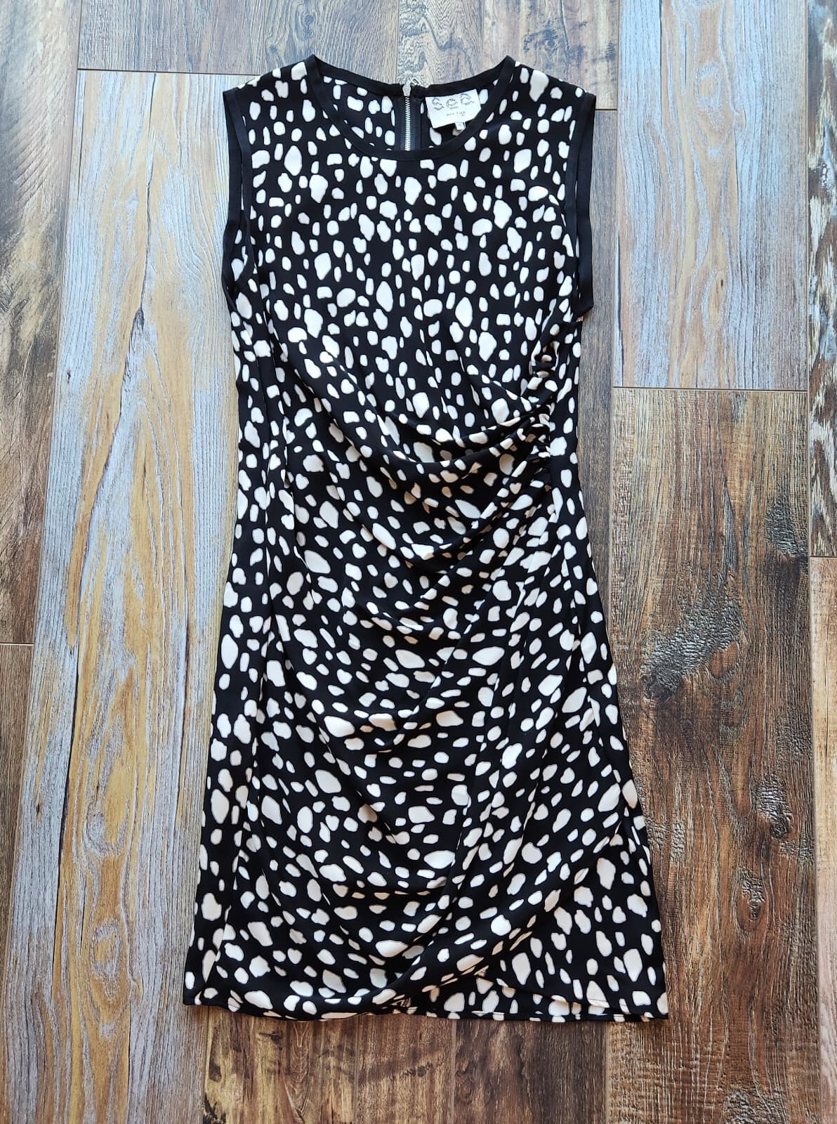 NWT Sea New York Leopard Silk Blend Mini Dress Ruched Waist Black Beige Sz.10 - Thumbnail 7