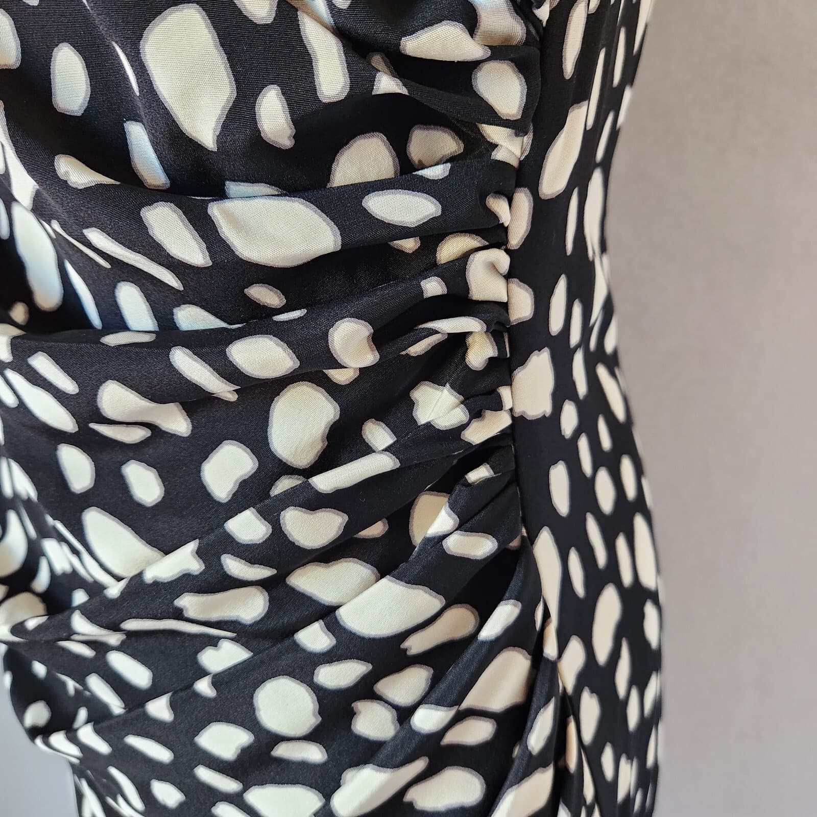NWT Sea New York Leopard Silk Blend Mini Dress Ruched Waist Black Beige Sz.10 - Thumbnail 4