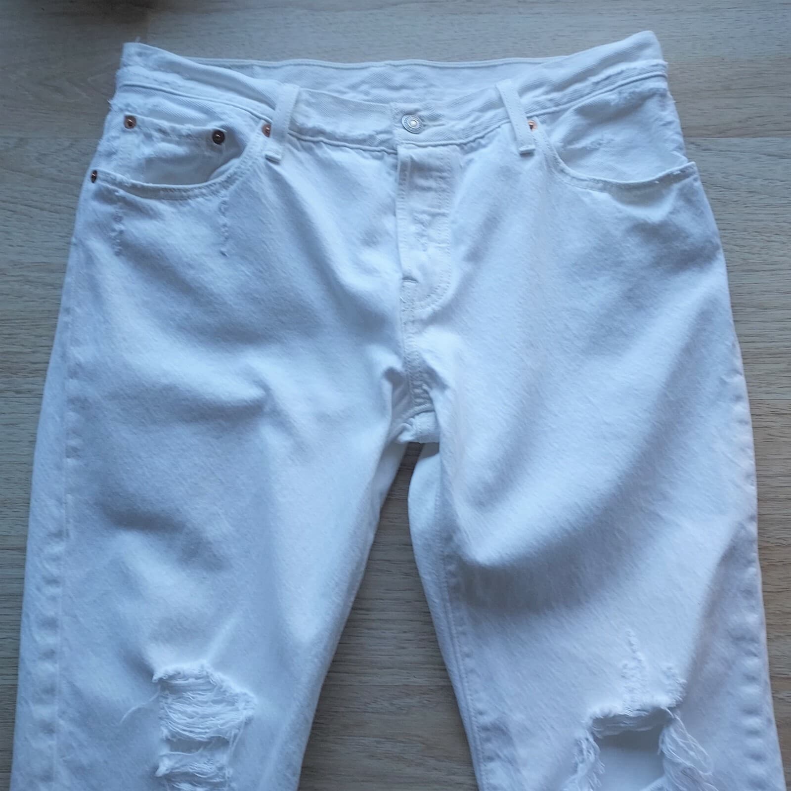 Levi's 501 CT Button Fly Straight Leg White Jeans Distressed Cotton Women 33 - Thumbnail 4