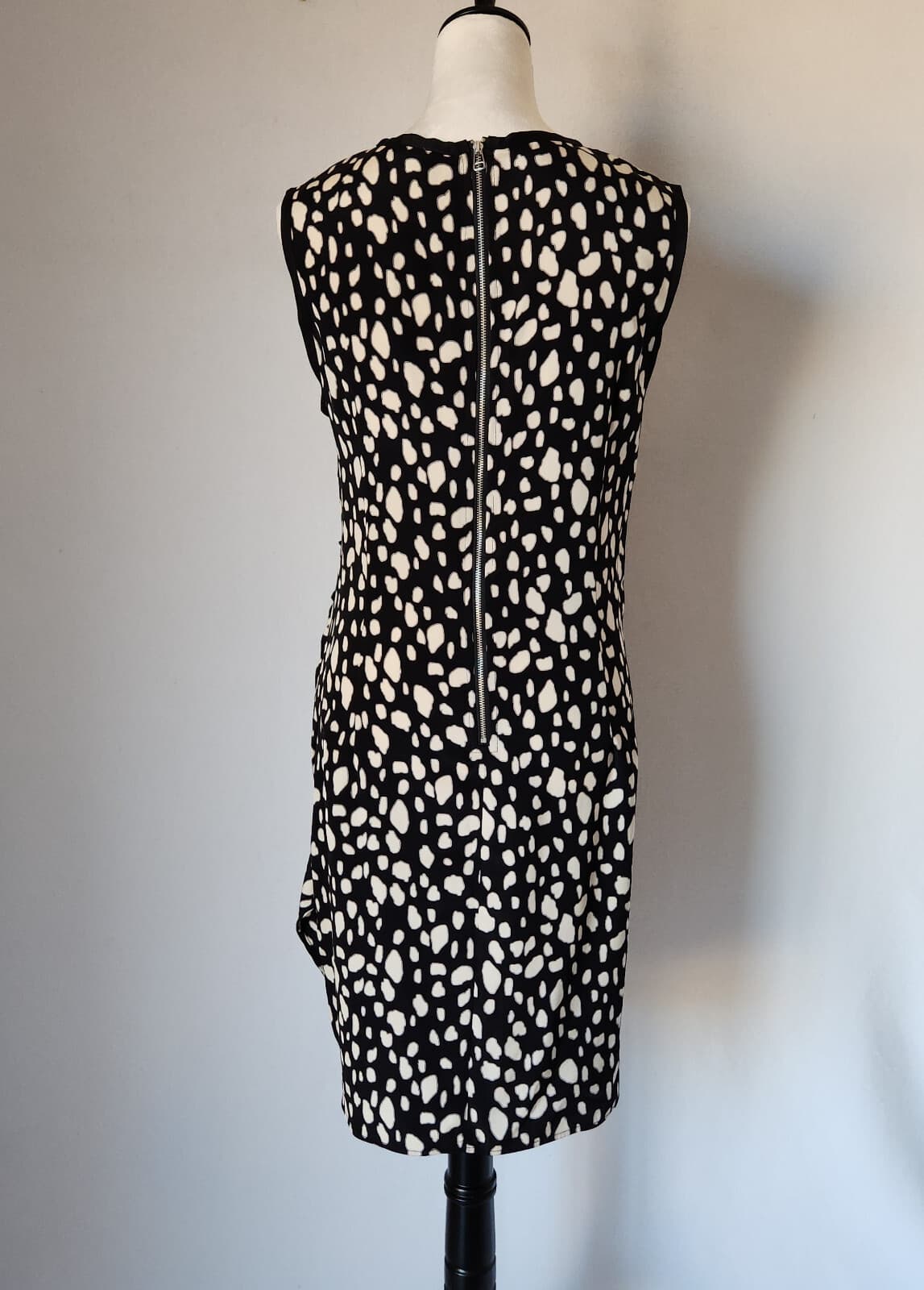 NWT Sea New York Leopard Silk Blend Mini Dress Ruched Waist Black Beige Sz.10 - Thumbnail 6