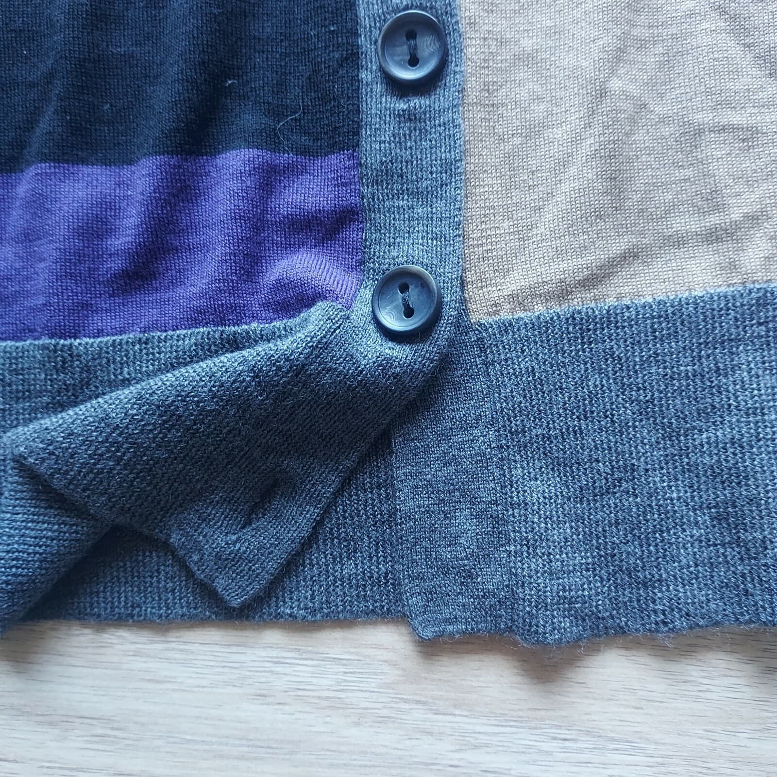 ETCETERA 100% Merino Wool Long Cardigan Button Color Block V-Neck Women Large - Thumbnail 9