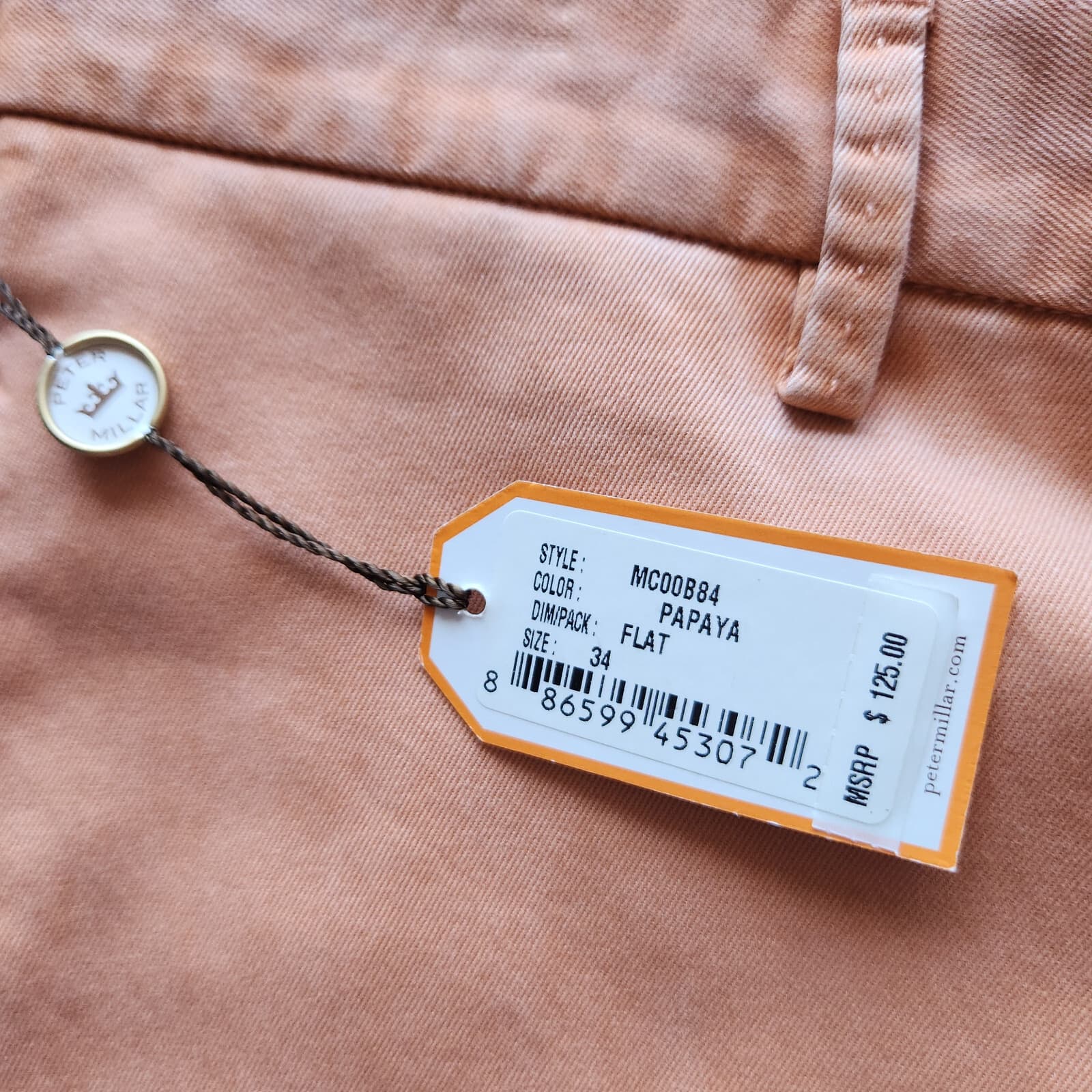 NWT Peter Millar Raleigh Washed Twill Pants Pima Cotton Papaya Men's 34 $125 - Thumbnail 6