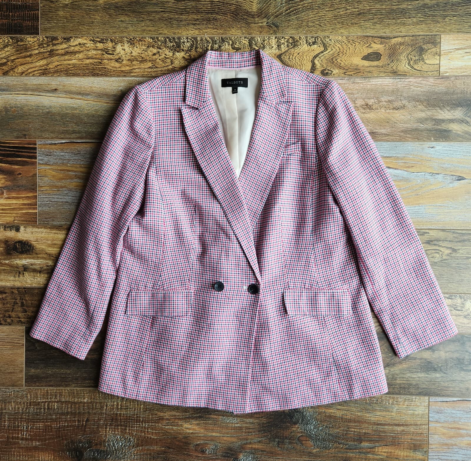 NWoT Talbots Double Breasted Hounstooth Blazer Lined Flap Pocket Cotton Women 16 - Thumbnail 4