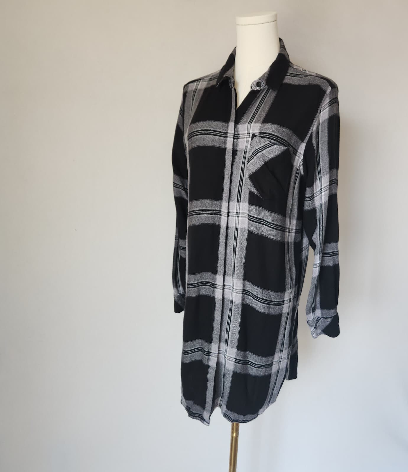 Rails Sawyer Plaid Flannel Mini Shirt Dress Long Sleeve Pocket Black Cinda Sz.M - Thumbnail 2