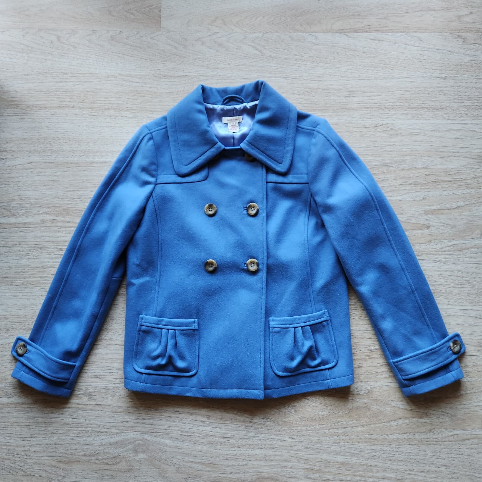Sundance Made in Italy New Horizons Peacoat Double Breast Wool Blend Blue Sz.M - Thumbnail 3