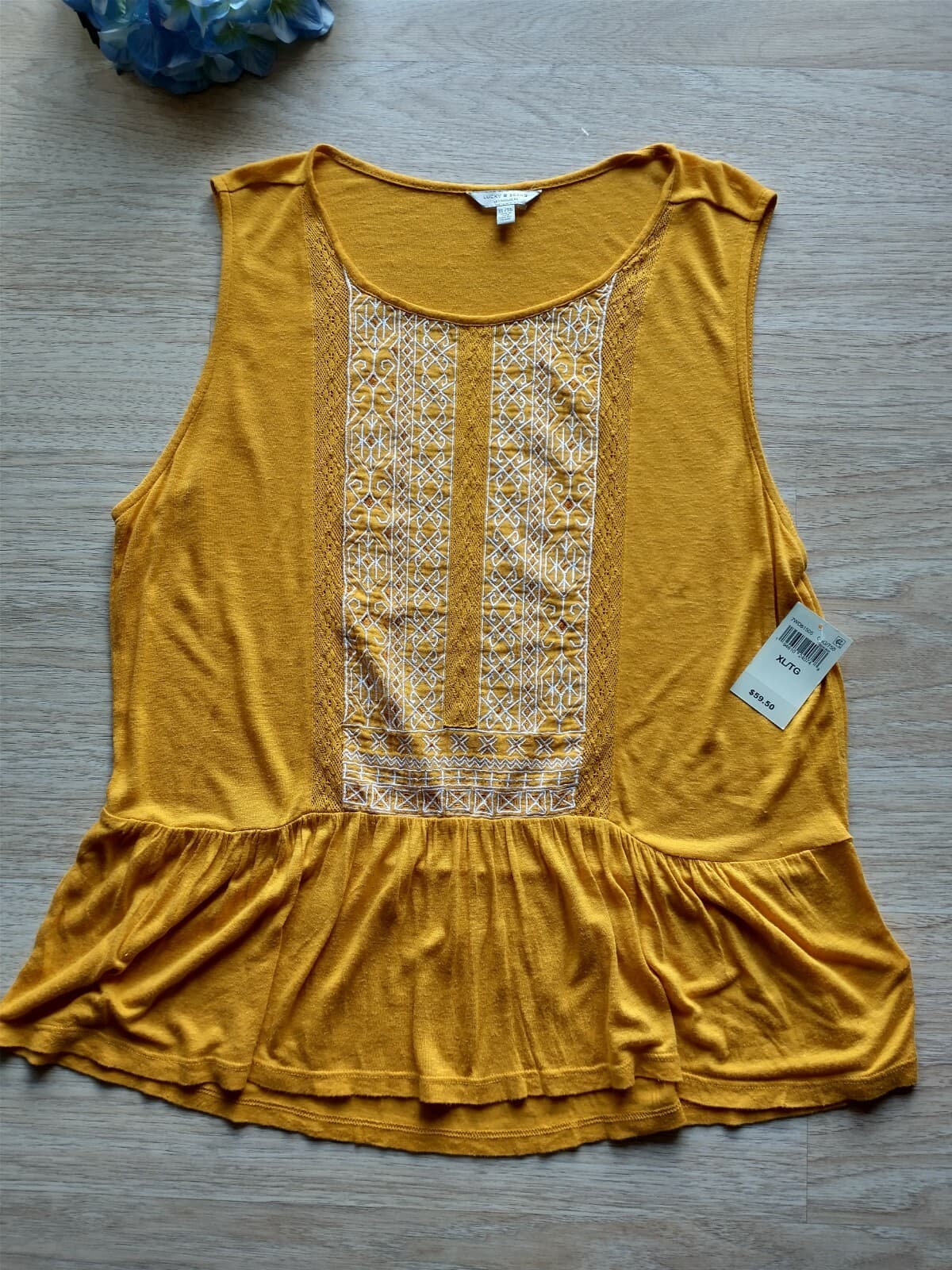 NWT Lucky Brand Embroidered Linen Blend Top Sleeveless Scoop Neck Yellow XL $60 - Thumbnail 11