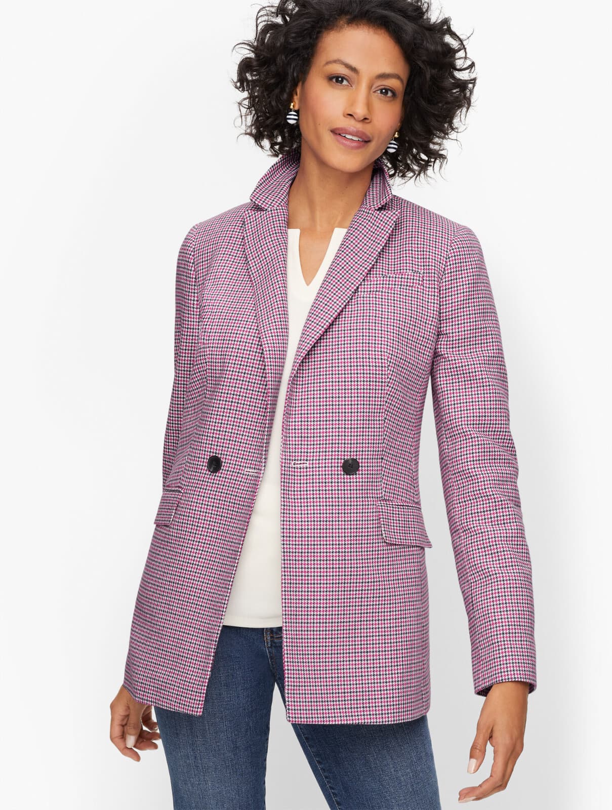NWoT Talbots Double Breasted Hounstooth Blazer Lined Flap Pocket Cotton Women 16 - Thumbnail 3