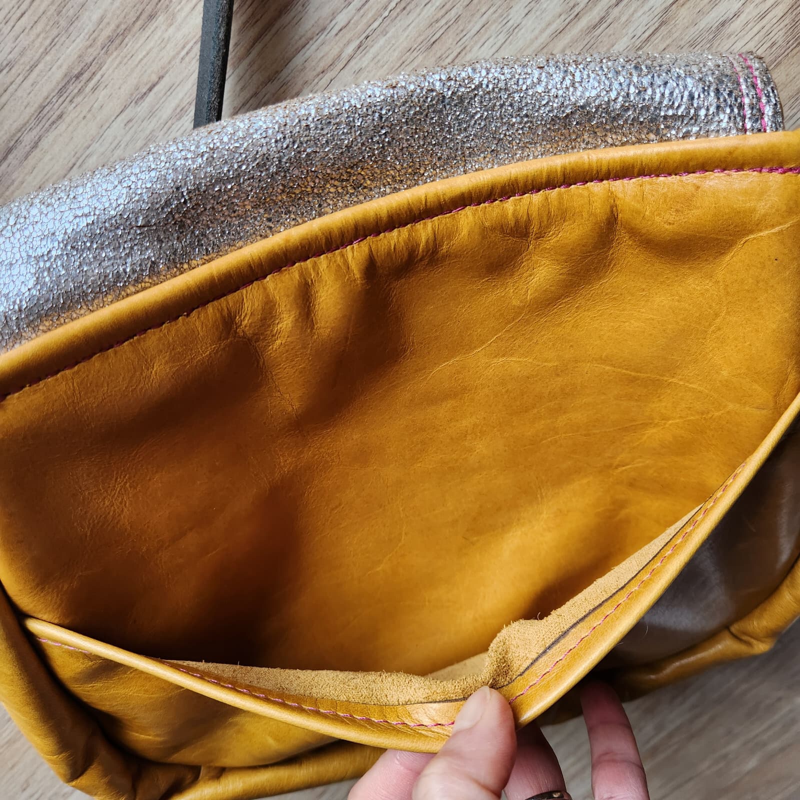 Alexis Drake Mini E Crossbody Bag Leather Silver Glitter Yellow Adjustable Strap - Thumbnail 12