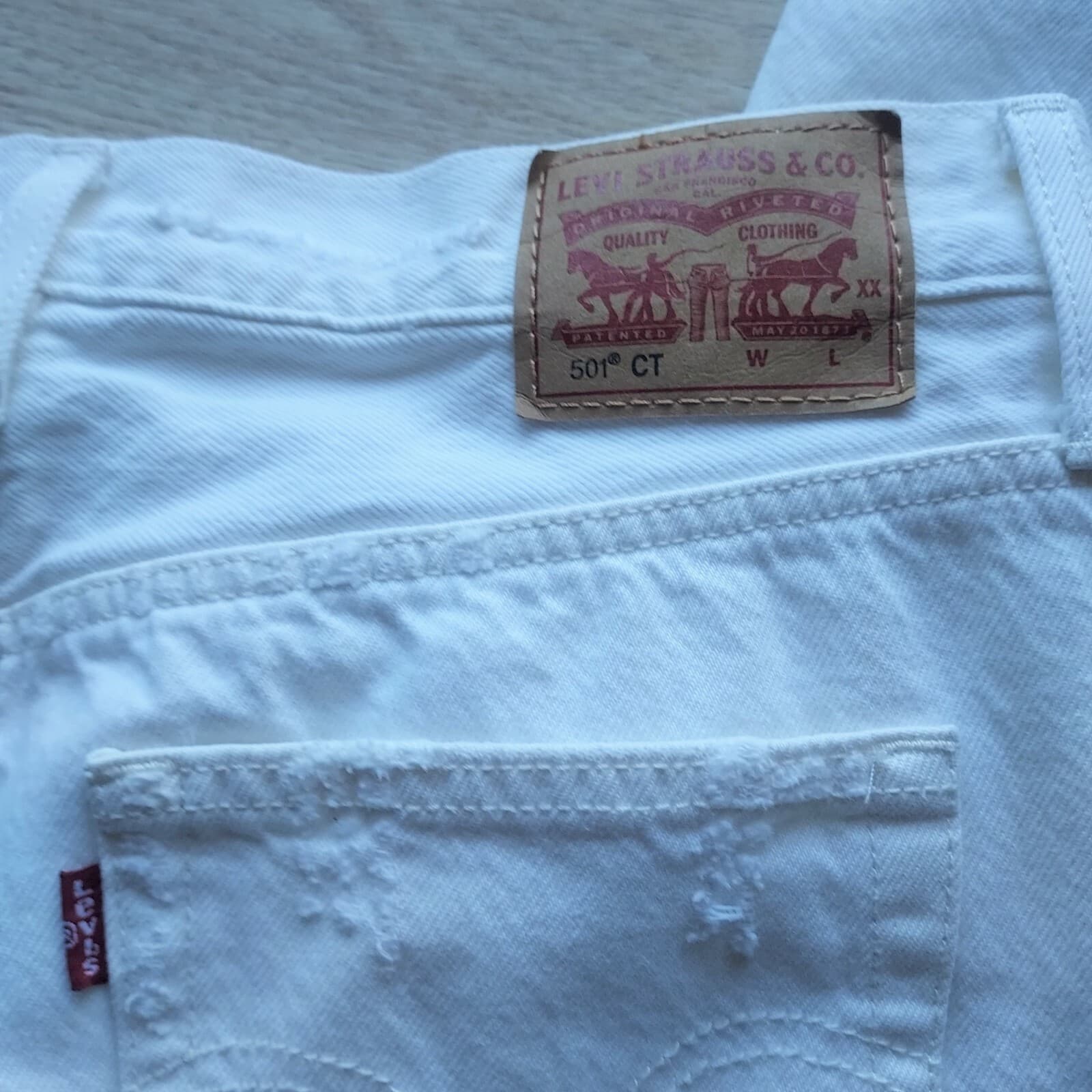Levi's 501 CT Button Fly Straight Leg White Jeans Distressed Cotton Women 33 - Thumbnail 9