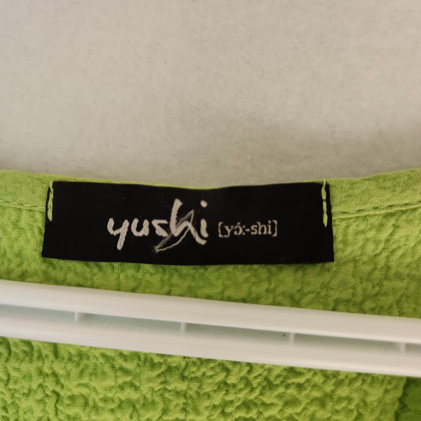 Yushi Lagenlook Stretch Gauze Tunic Blouse 3/4 Sleeve Neon-Green Women Bust 46" - Thumbnail 7