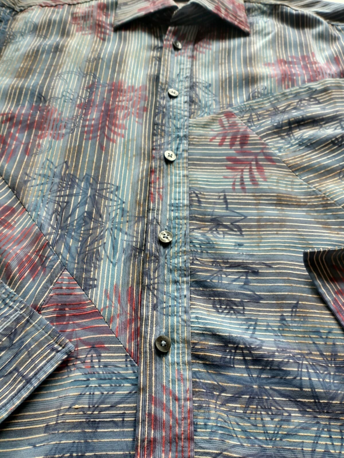 Ryan Kenny Italy Men Dress Shirt Long Sleeve Floral Strip Blue Sz.42 - Thumbnail 5