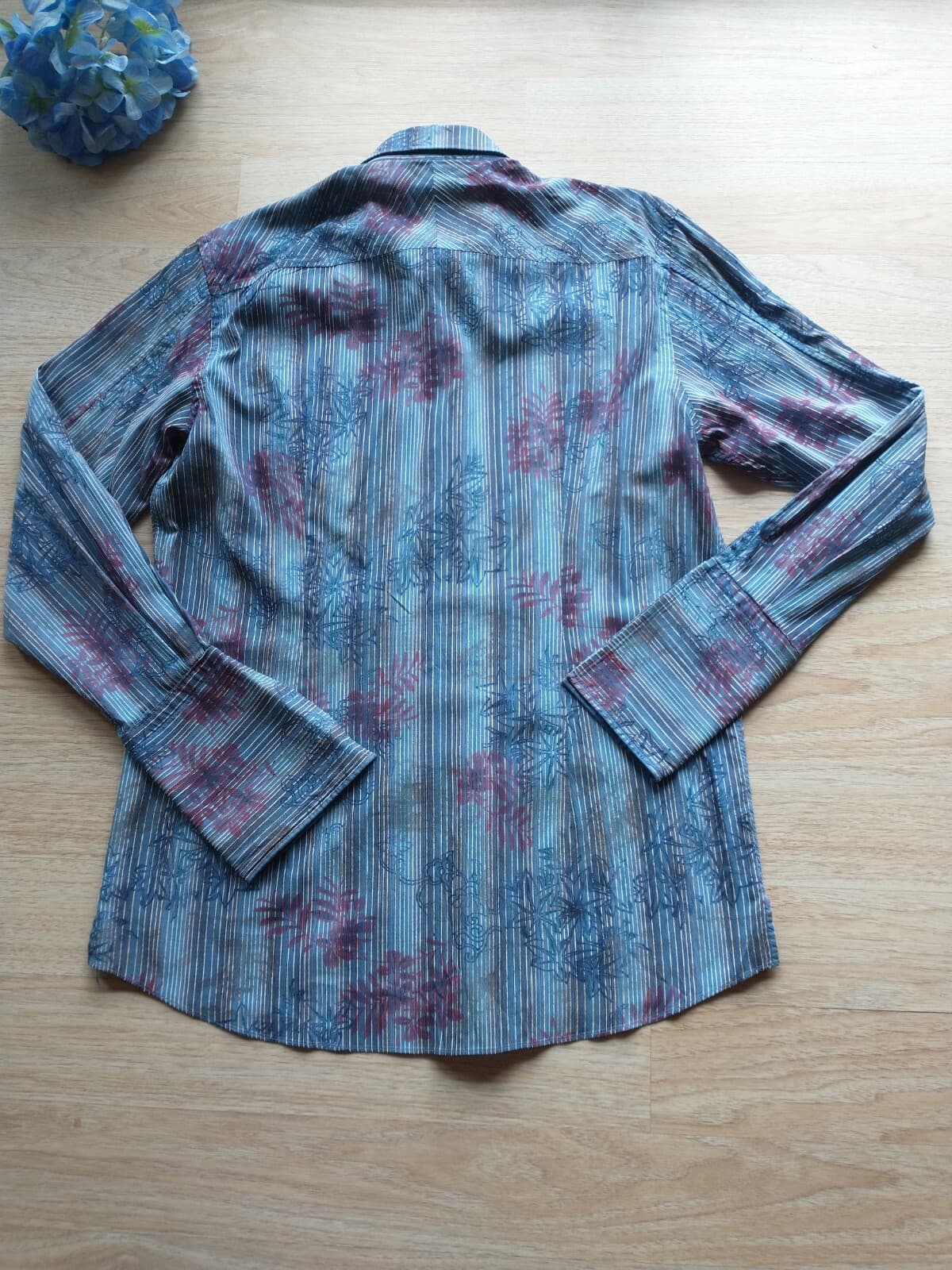 Ryan Kenny Italy Men Dress Shirt Long Sleeve Floral Strip Blue Sz.42 - Thumbnail 4
