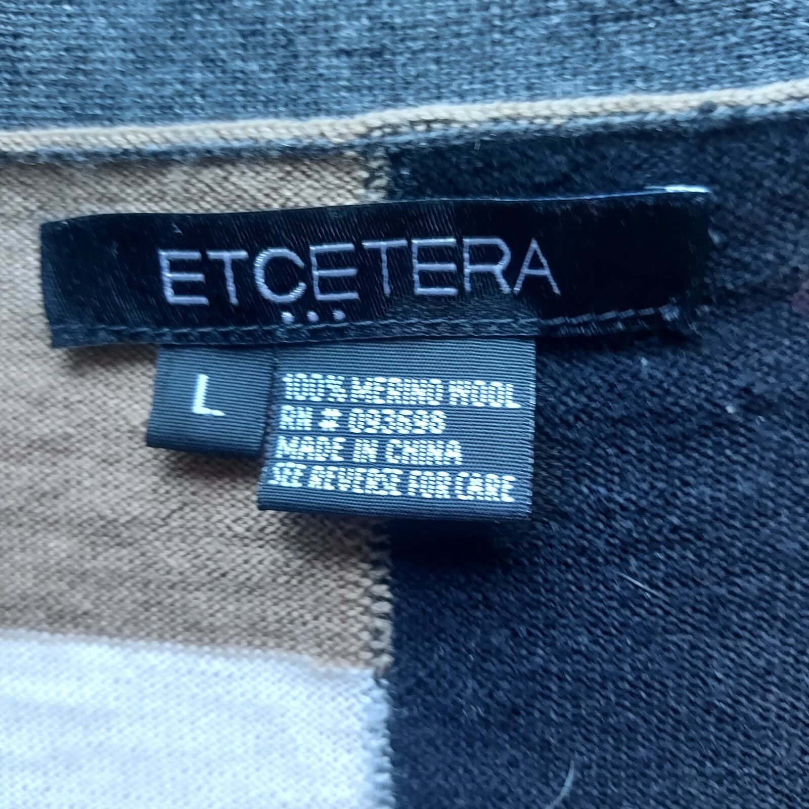 ETCETERA 100% Merino Wool Long Cardigan Button Color Block V-Neck Women Large - Thumbnail 7