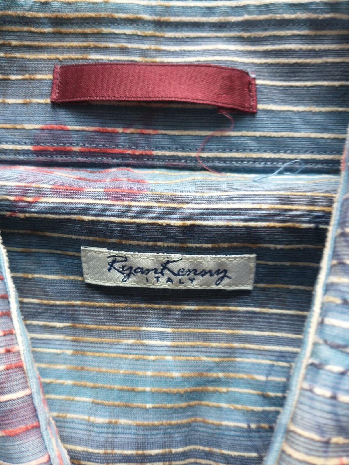 Ryan Kenny Italy Men Dress Shirt Long Sleeve Floral Strip Blue Sz.42 - Thumbnail 9