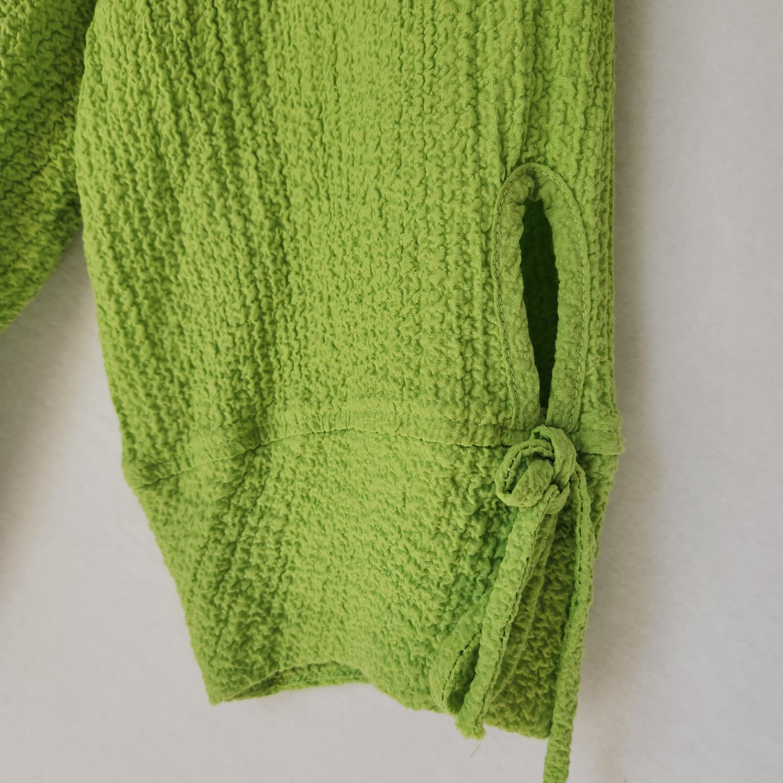 Yushi Lagenlook Stretch Gauze Tunic Blouse 3/4 Sleeve Neon-Green Women Bust 46" - Thumbnail 4