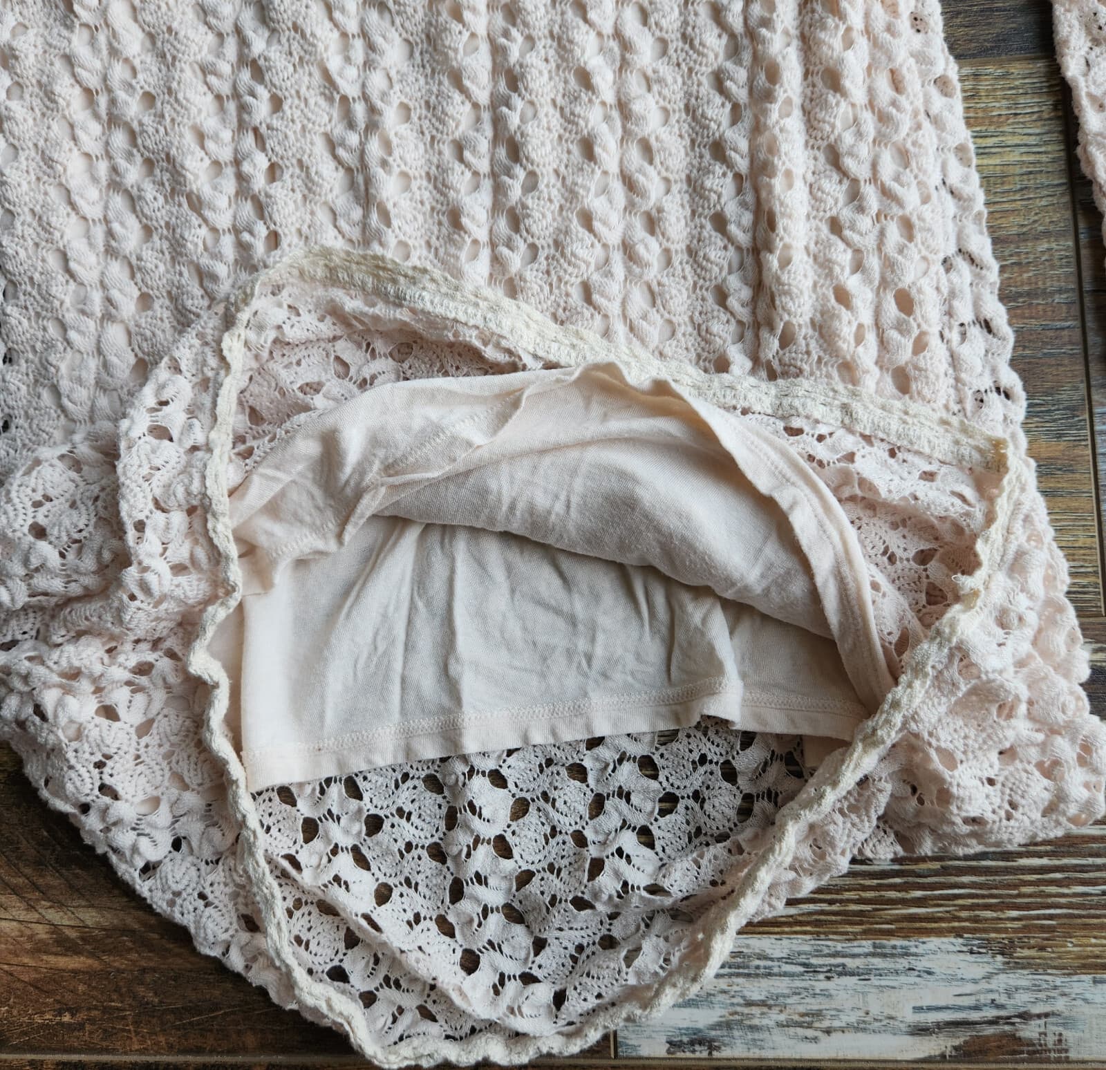 Free People Ivory Lace Crochet Gypsy Mini Dress Scoop-Back Long Bell Sleeve Sz.L - Thumbnail 8