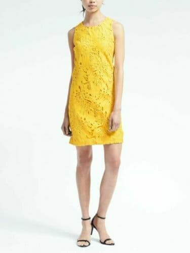 Banana Republic Leaf Lace Mini Tunic Sheath Dress Sleeveless Lined Yellow Sz.10 - Thumbnail 3